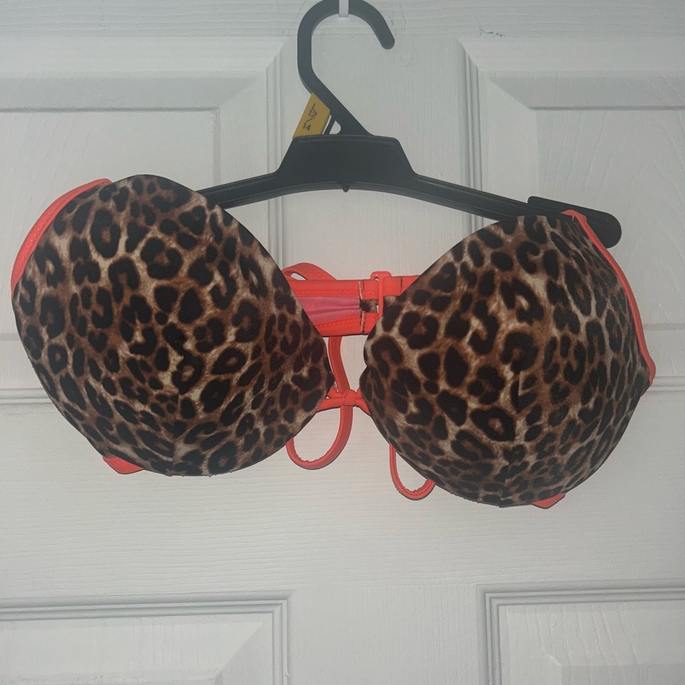 PINK Victoria's Secret Leopard Push-Up Bra with Coral Straps